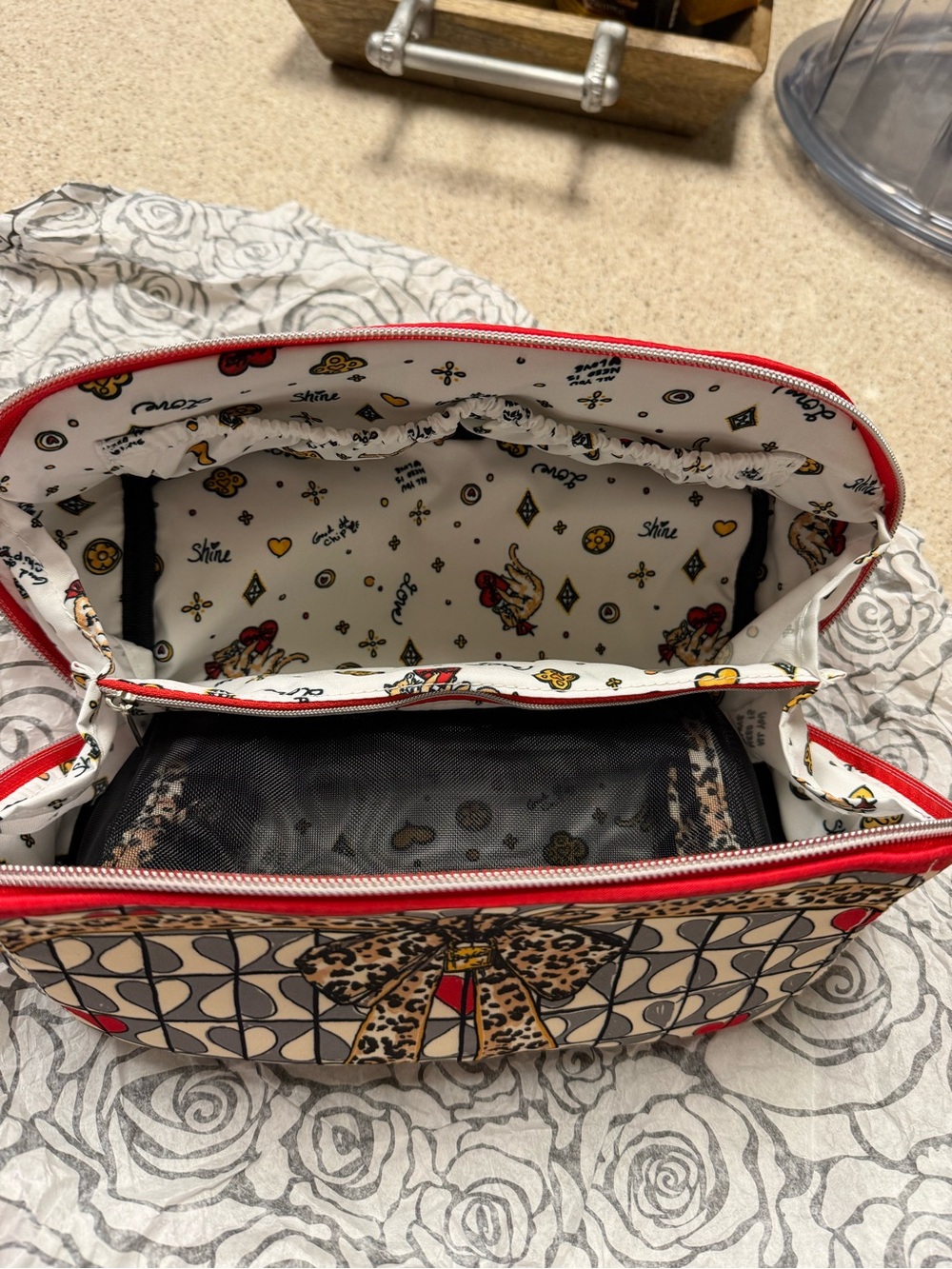 Brighton Leopard Bow Cosmetic Pouch - Cream, Red & Black - Picture 4 of 6